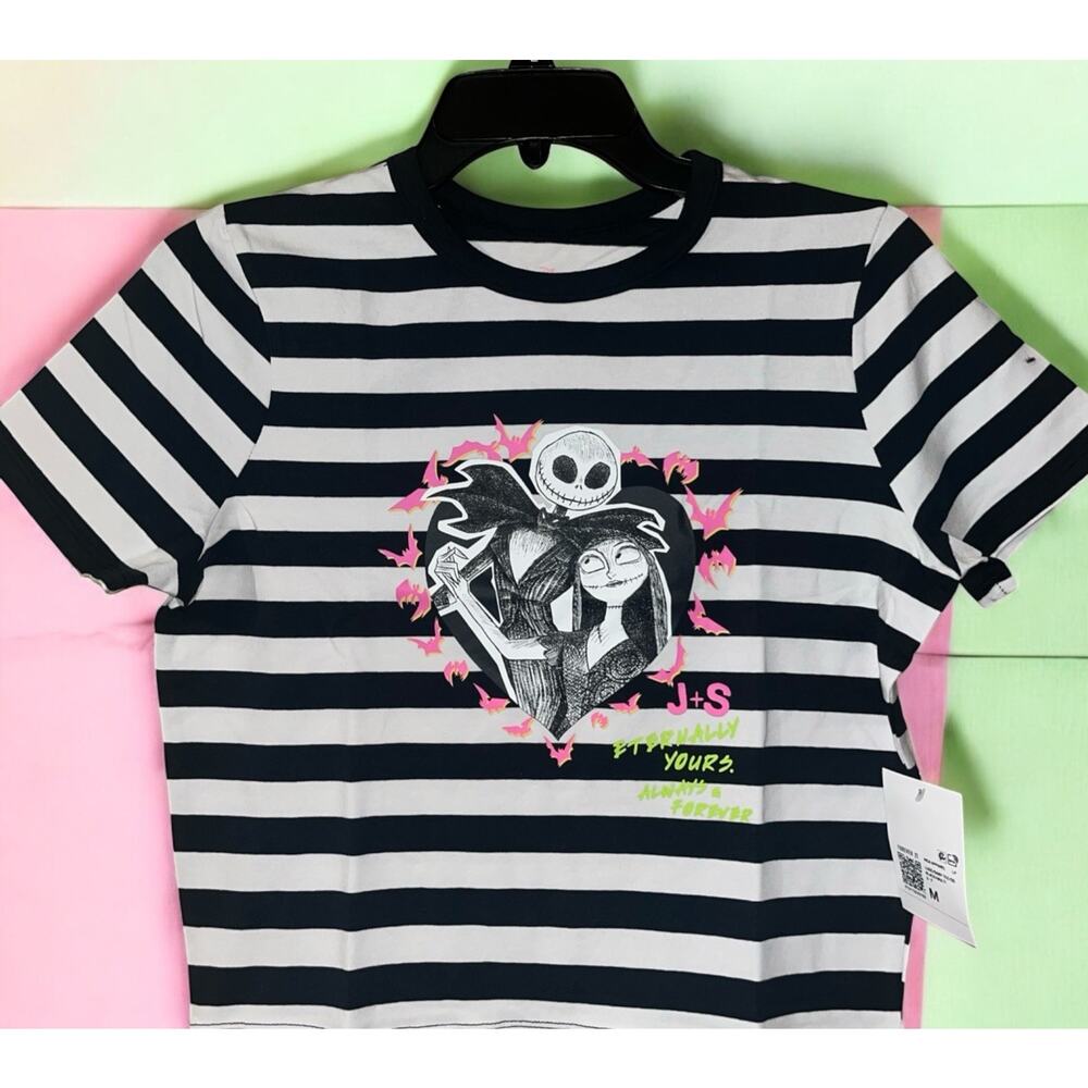 Disney Nightmare Before Christmas Jack & Sally Sz M Striped Crop Top Shirt F21